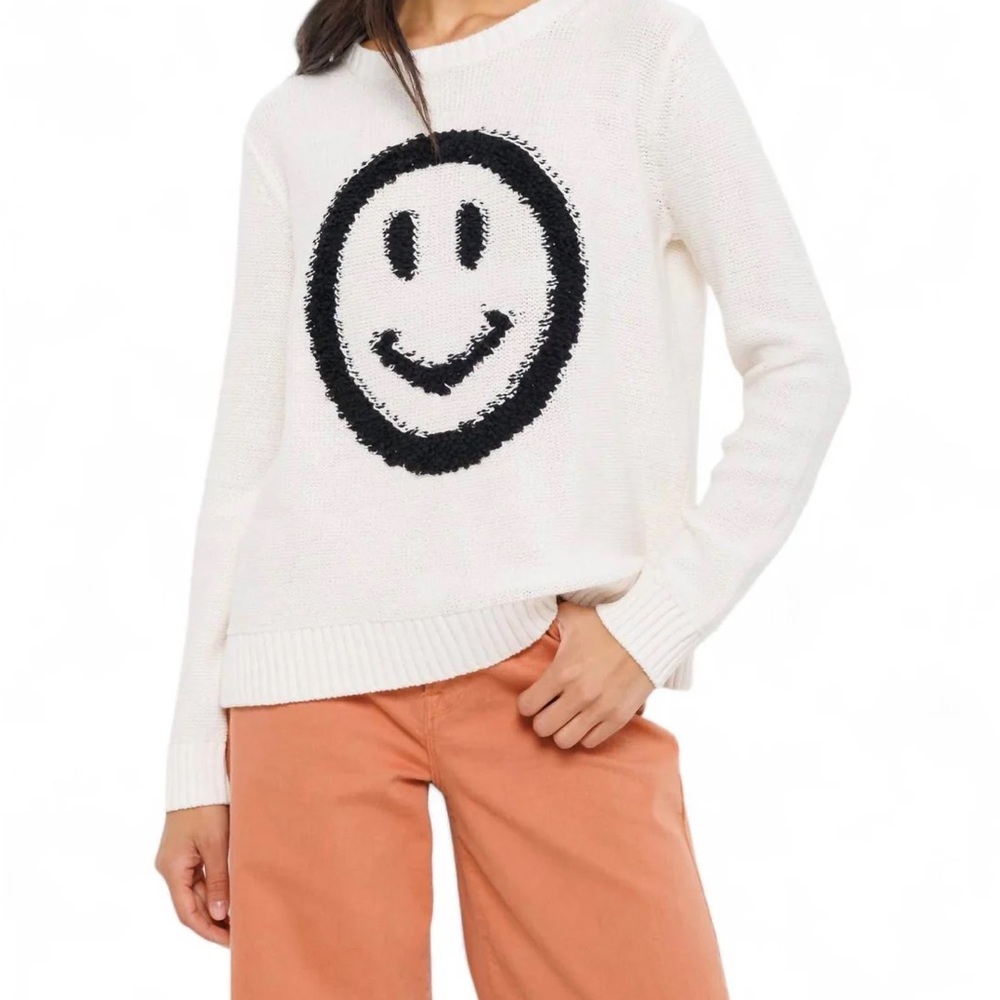 Women's White Smiley Face Sweater